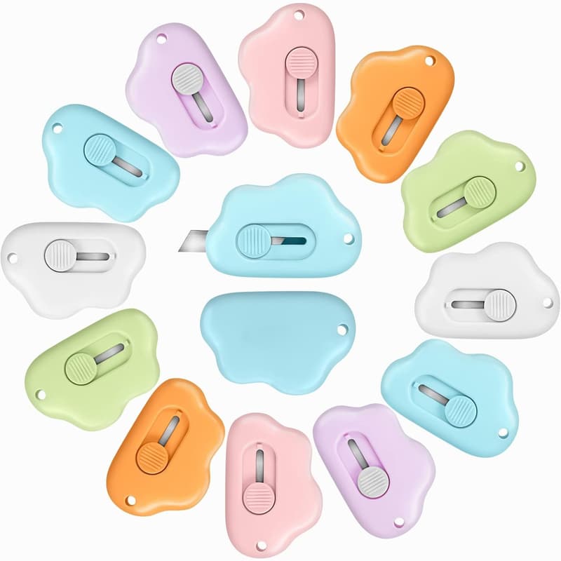 Mini Box Cutter Utility Knife Set - 12 Colorful Letter Openers