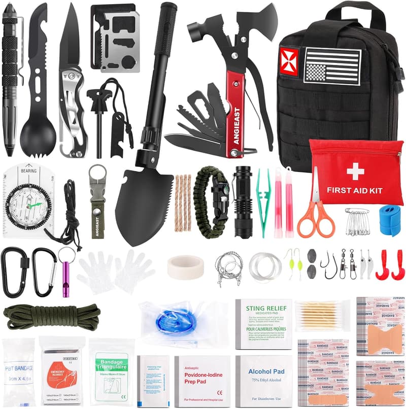Outdoor Survival Kit 256-in-1 with First Aid and Molle Pouch