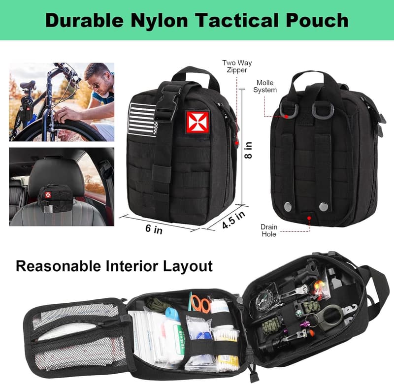 Outdoor Survival Kit 256-in-1 with First Aid and Molle Pouch