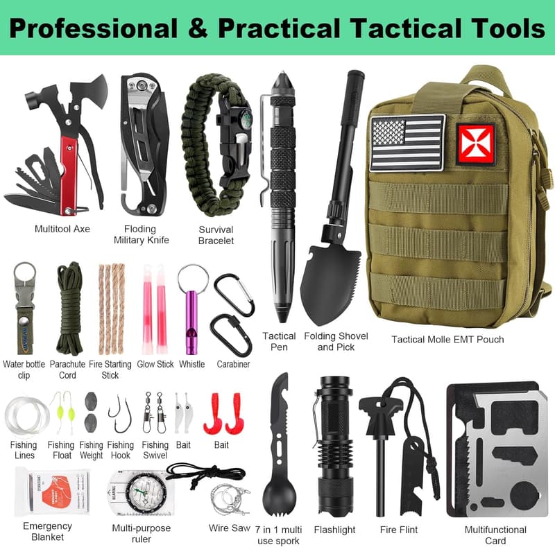 256-in-1 Survival Kit with Molle Pouch for Outdoor Adventures