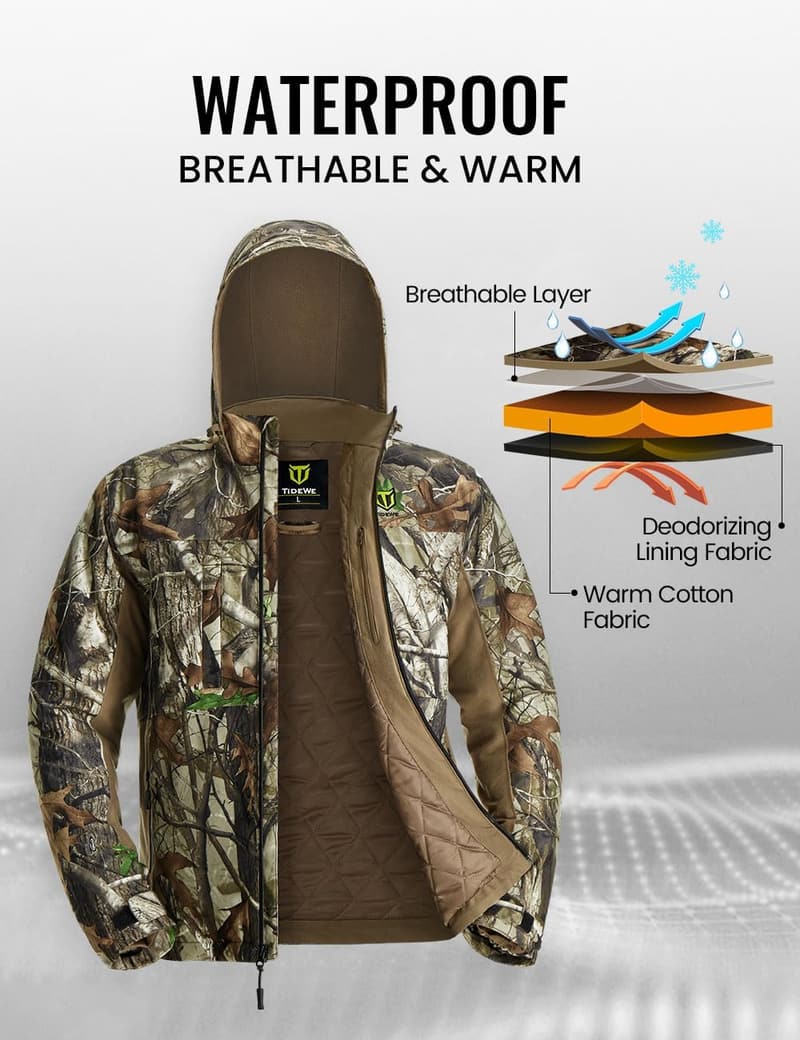 Men's Waterproof Hunting Jacket with Face Mask and Adjustable Bibs
