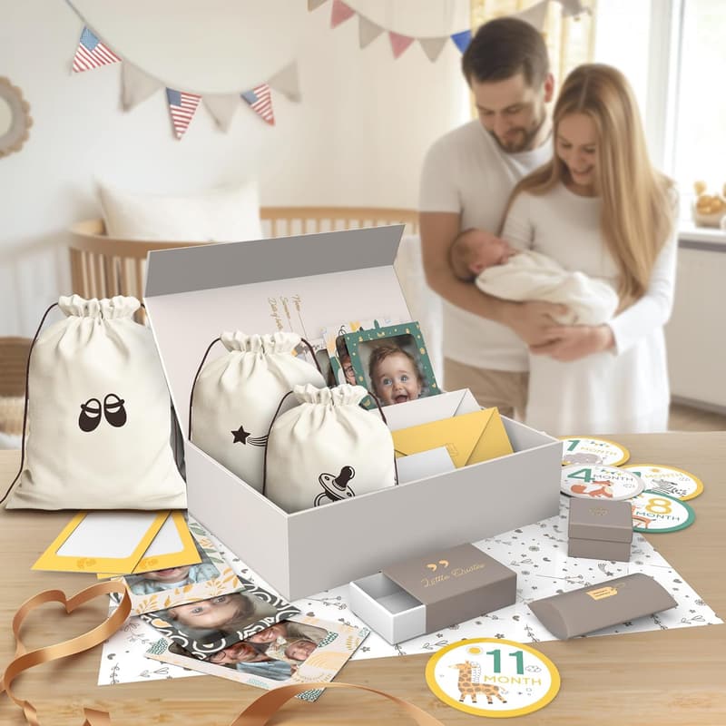 Baby Keepsake Box with 10 Unique Gifts for New Parents