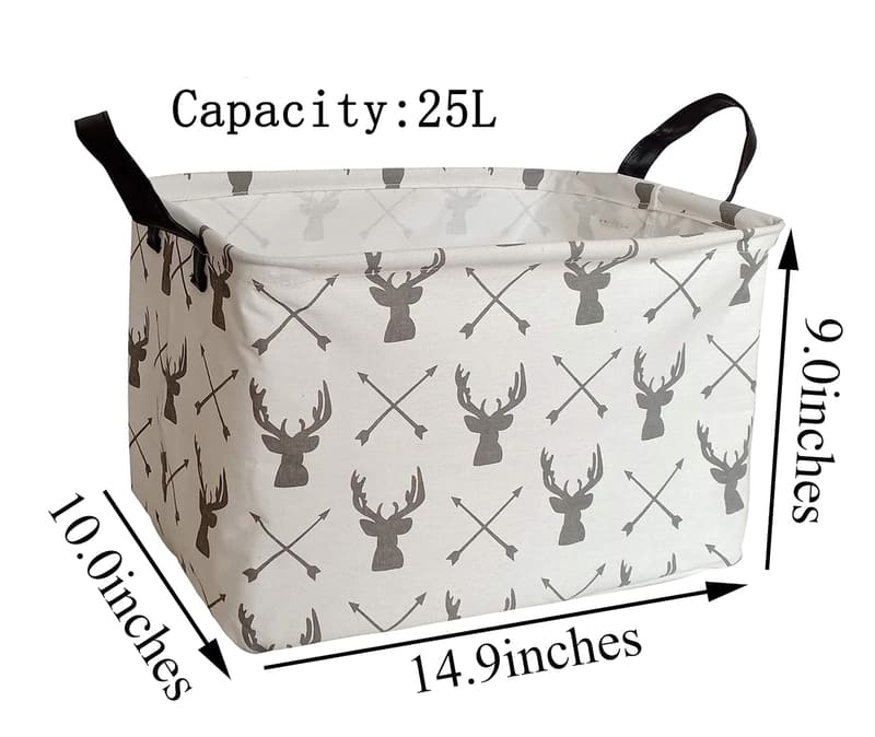 Deer Pattern Canvas Storage Bin with Waterproof Coating