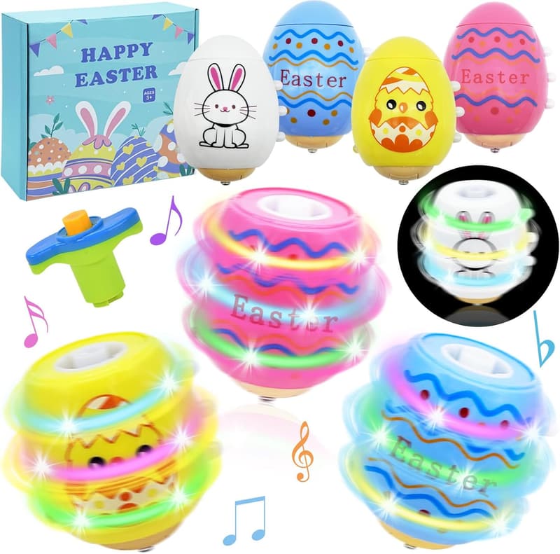 Easter Light-Up Spinning Tops - 4-Pack Glow in the Dark Kids' Prizes