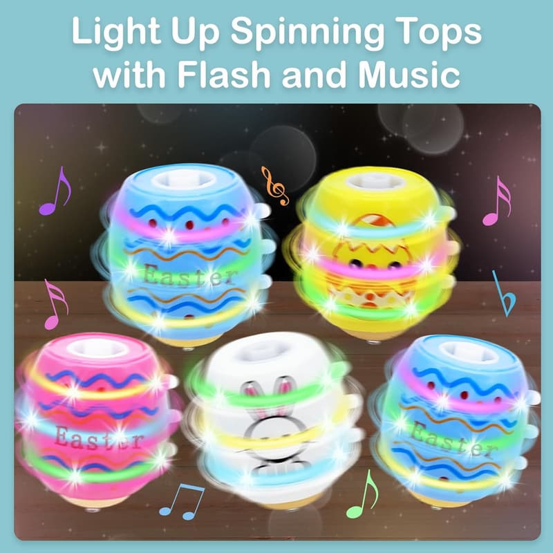 Easter Light-Up Spinning Tops - 4-Pack Glow in the Dark Kids' Prizes