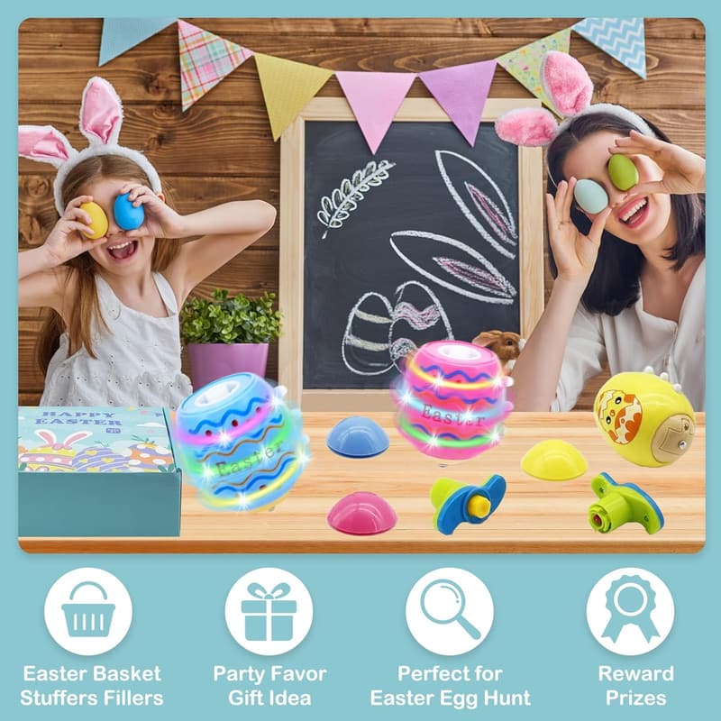 Easter Light-Up Spinning Tops - 4-Pack Glow in the Dark Kids' Prizes