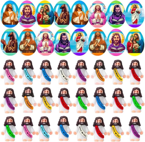 24 Prefilled Easter Eggs with Mini Jesus Figurines for Kids