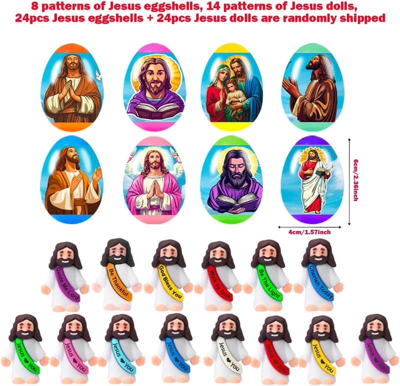 24 Prefilled Easter Eggs with Mini Jesus Figurines for Kids