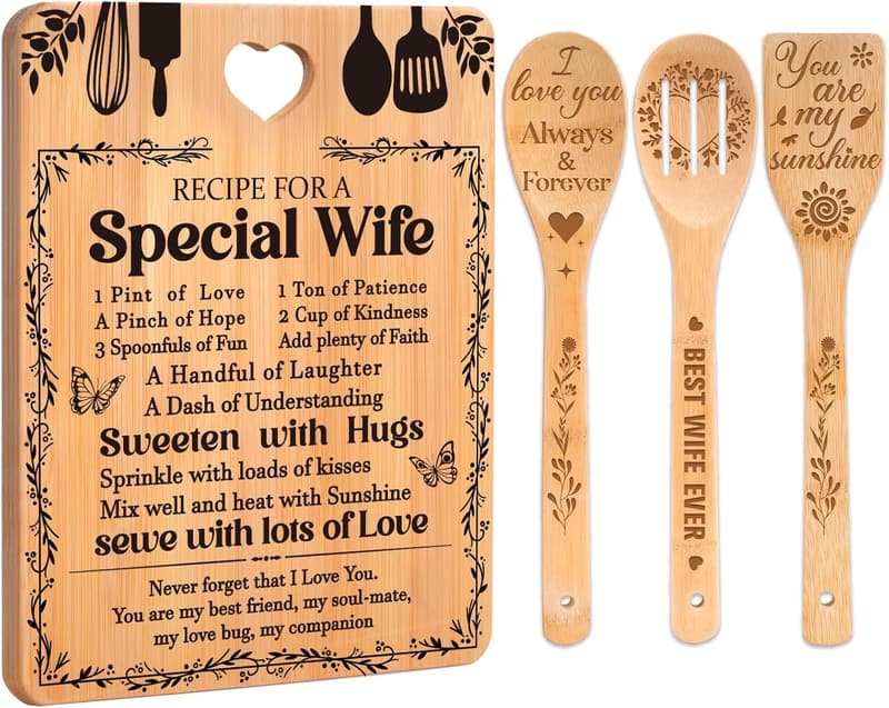 Birthday Gifts for Wife - Engraved Bamboo Cutting Board Set