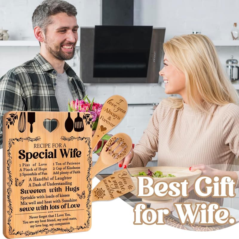 Birthday Gifts for Wife - Engraved Bamboo Cutting Board Set