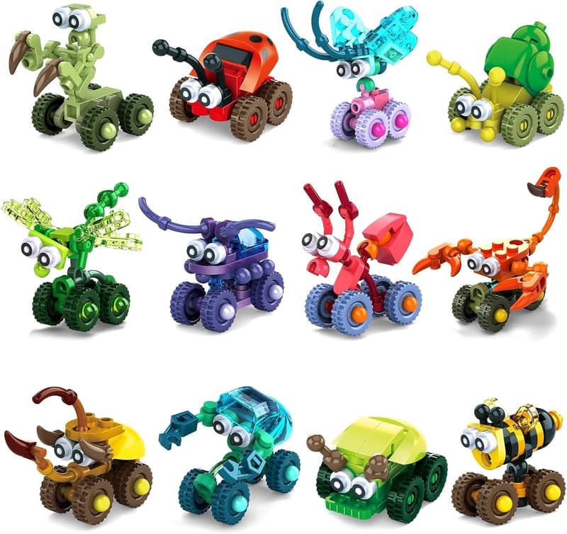 Easter Building Blocks Set - 12 Mini Insect-Cars for Kids