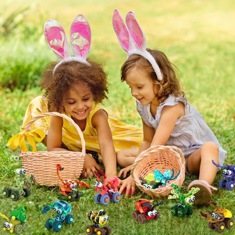 Easter Building Blocks Set - 12 Mini Insect-Cars for Kids