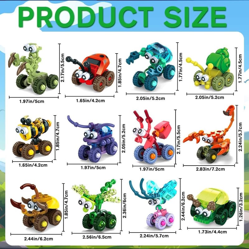 Easter Building Blocks Set - 12 Mini Insect-Cars for Kids