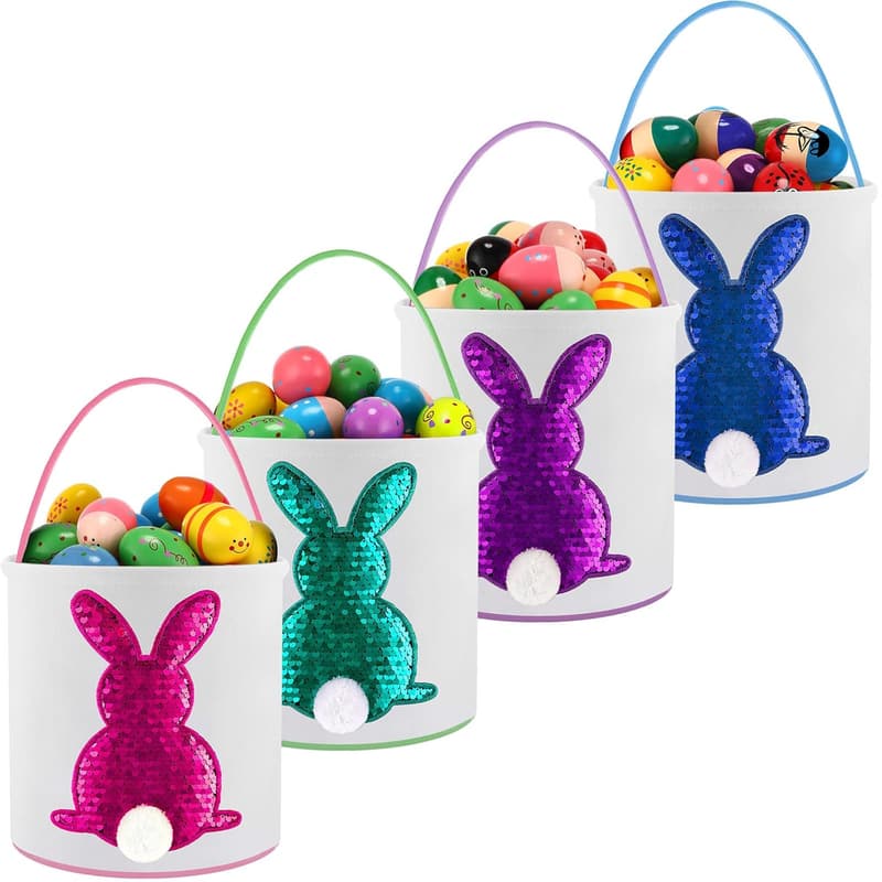Easter Bunny Tote Bags - 4 Canvas Egg Hunt Buckets