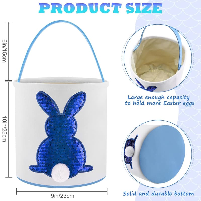 Easter Bunny Tote Bags - 4 Canvas Egg Hunt Buckets