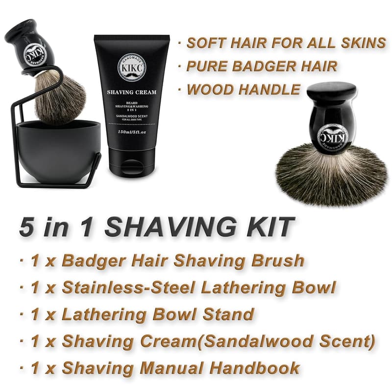 Deluxe Wet Shaving Kit with Badger Brush & Stainless Bowl
