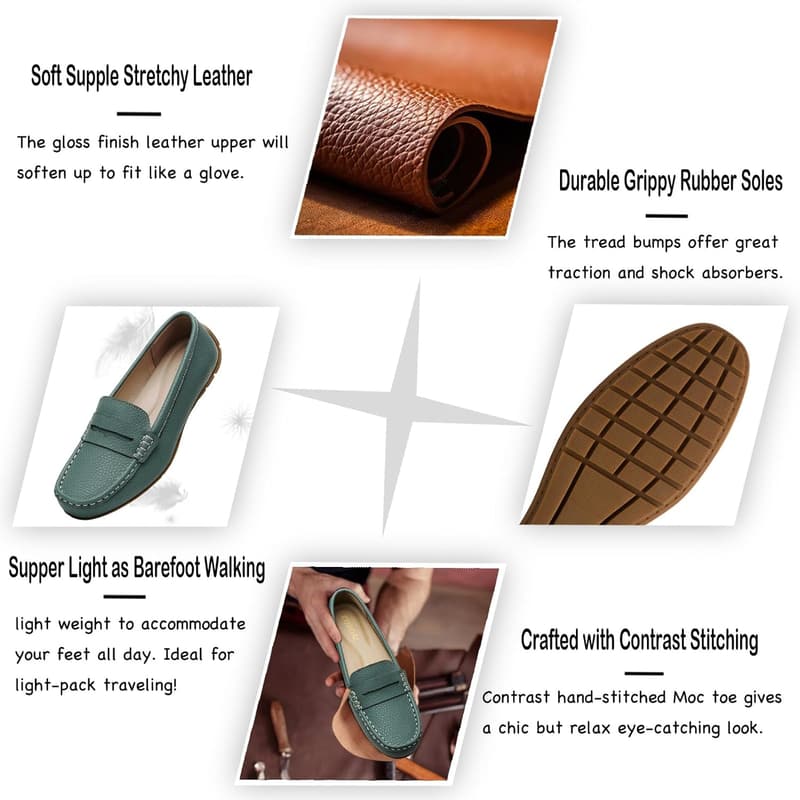 Women's Lightweight Leather Penny Loafers for Casual or Work