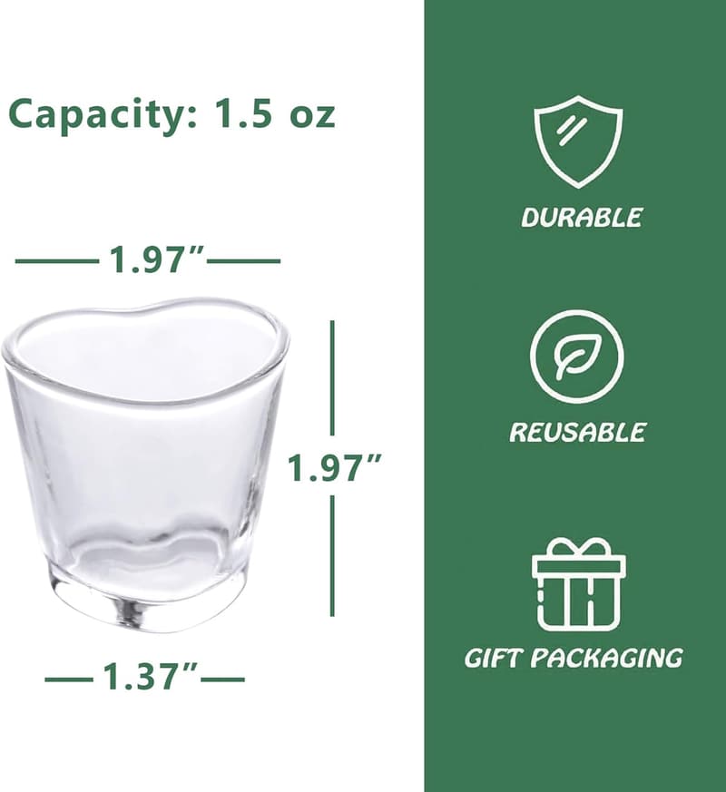 Heart-Shaped 1.5oz Shot Glasses Set of 6