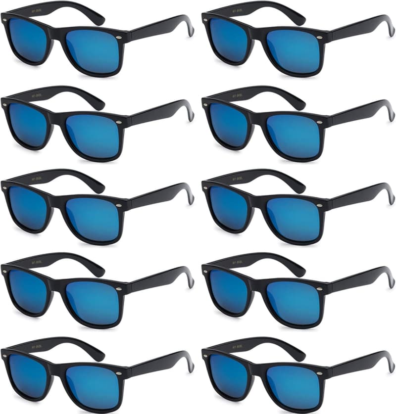 Unisex 80's Retro UV Sunglasses - 10 Pack with Flex Hinges