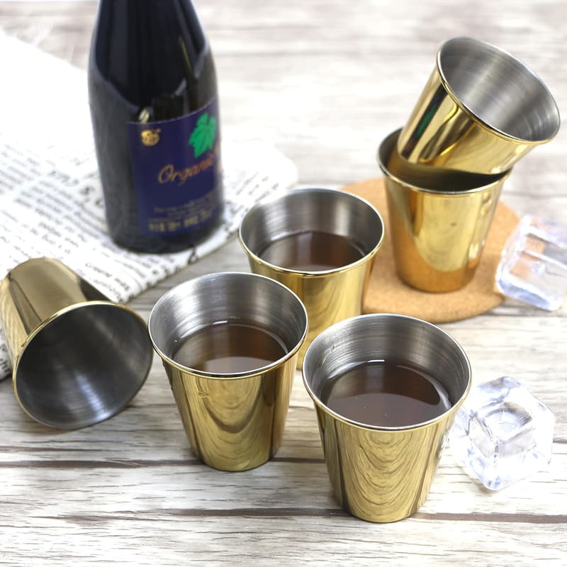 Groomsmen Gift: Set of 6 Gold Stainless Steel Shot Glasses