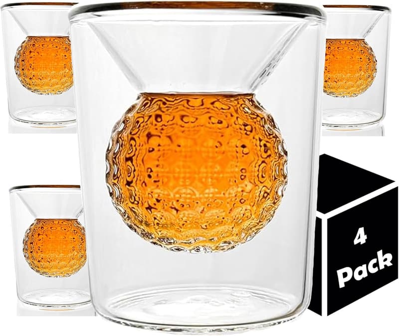 Handmade Golf Ball Shot Glass Set - 4 Double-Walled Glasses