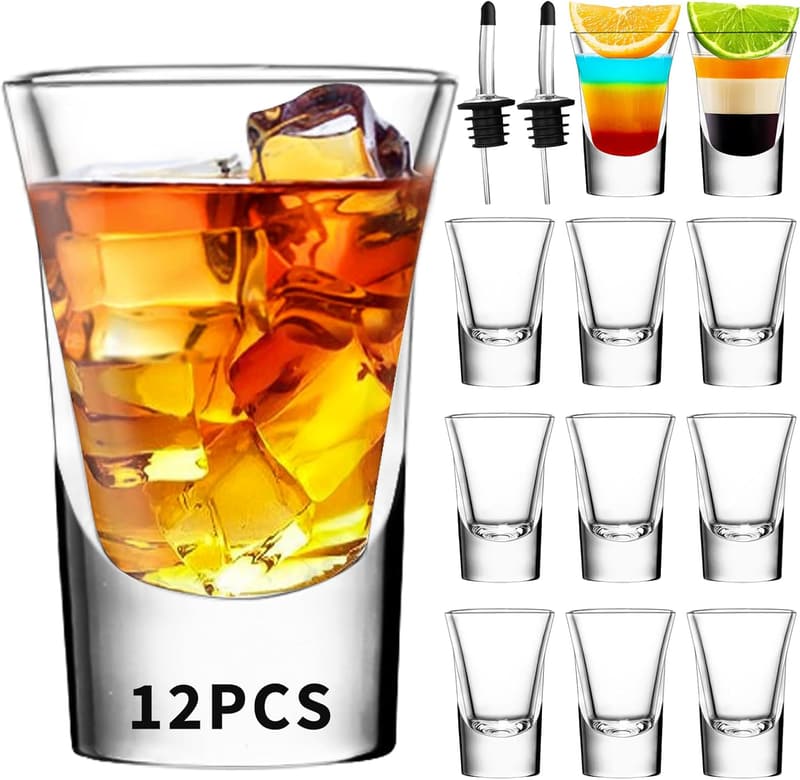 Heavy Base Shot Glass Set of 12 – 1.2 Oz for Whiskey & Tequila
