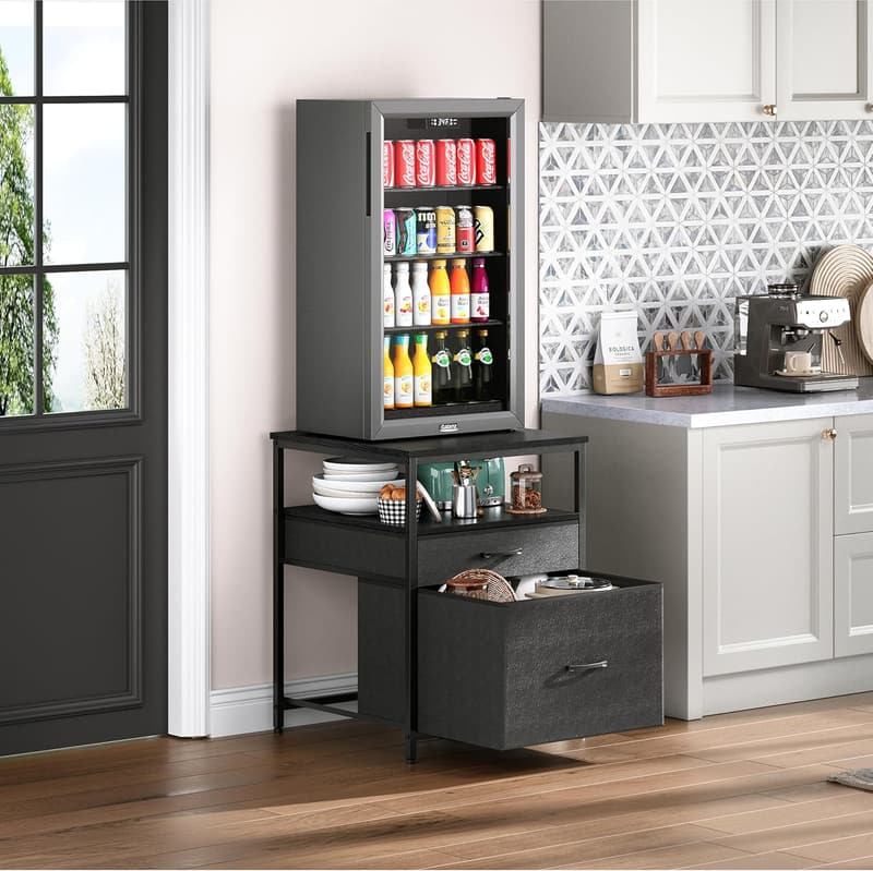 Heavy-Duty Mini Fridge Stand with 3 Storage Shelves, Black