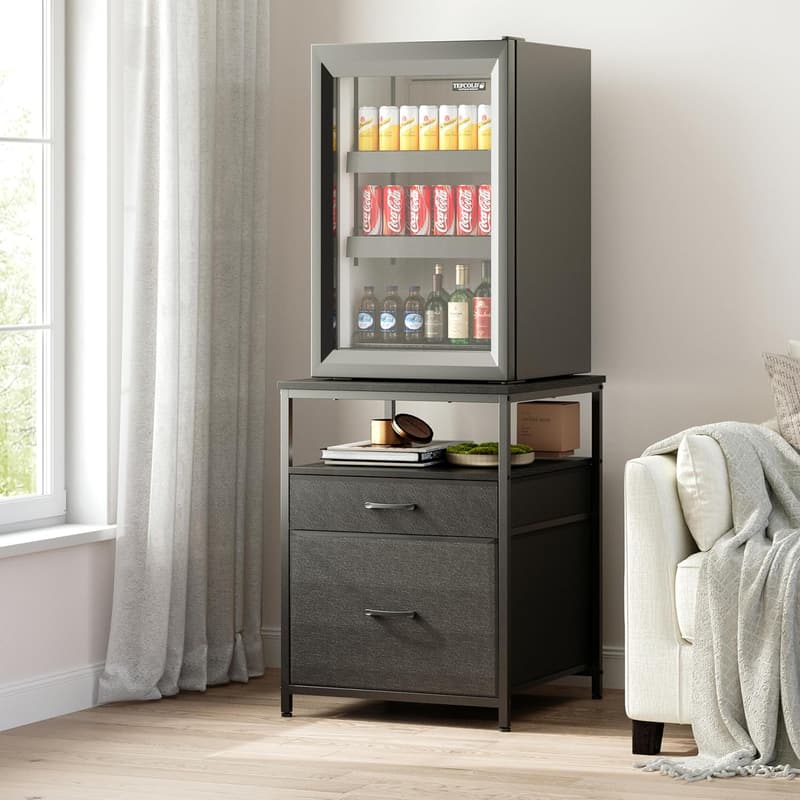 Heavy-Duty Mini Fridge Stand with 3 Storage Shelves, Black