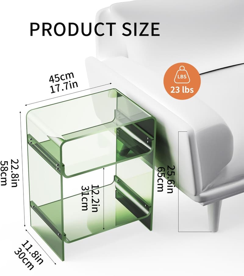 Acrylic Record Player Table with Storage Shelf - Green Nightstand