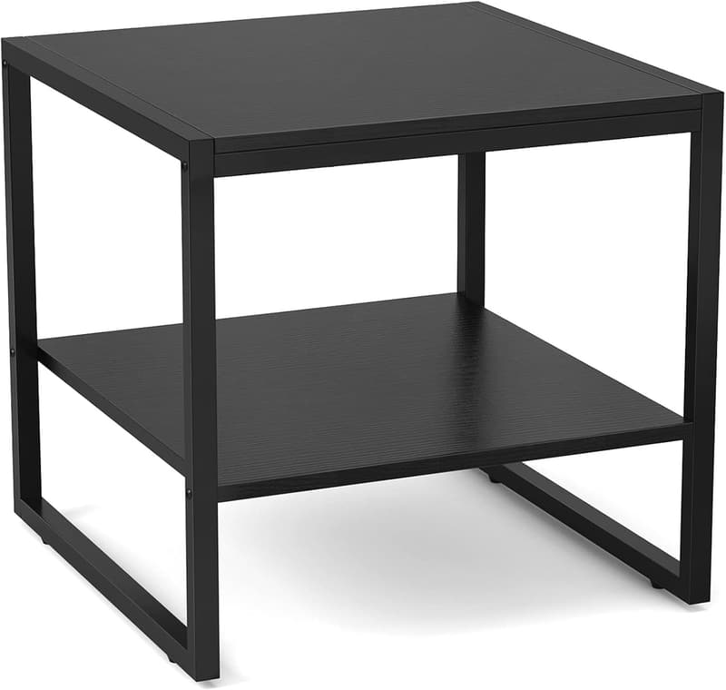 Industrial-Style Black End Table with 2-Tier Storage