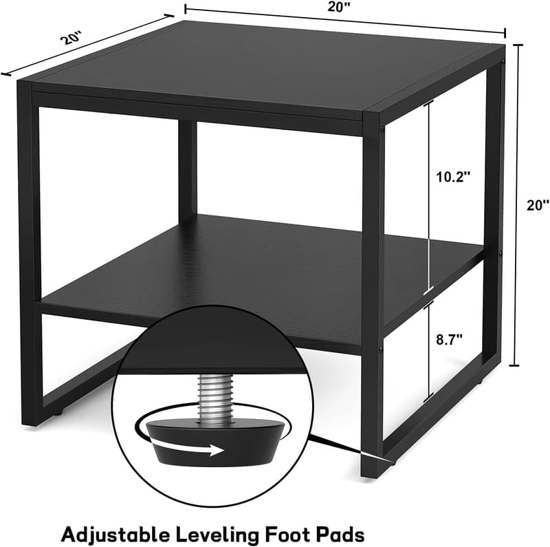 Industrial-Style Black End Table with 2-Tier Storage