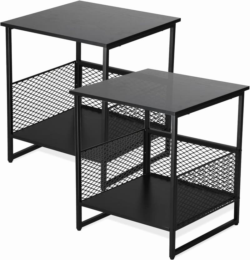 Square End Table with 2-Tier Storage, Set of 2