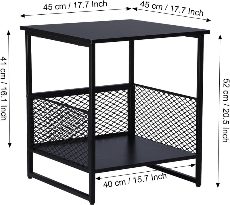 Square End Table with 2-Tier Storage, Set of 2