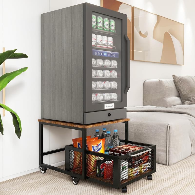 Mini Fridge Stand with Lockable Wheels - Heavy-Duty Storage Cart