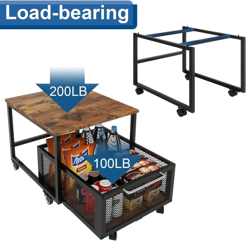 Mini Fridge Stand with Lockable Wheels - Heavy-Duty Storage Cart