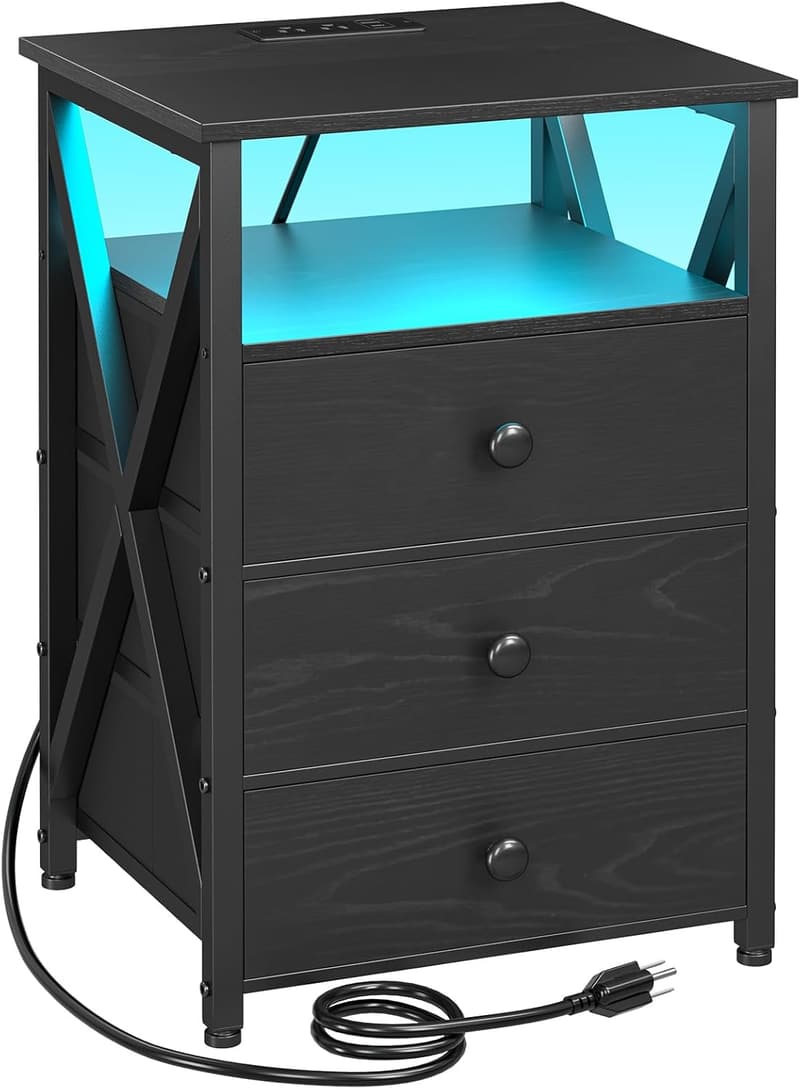 Smart LED Nightstand with USB Charging and Storage Drawers