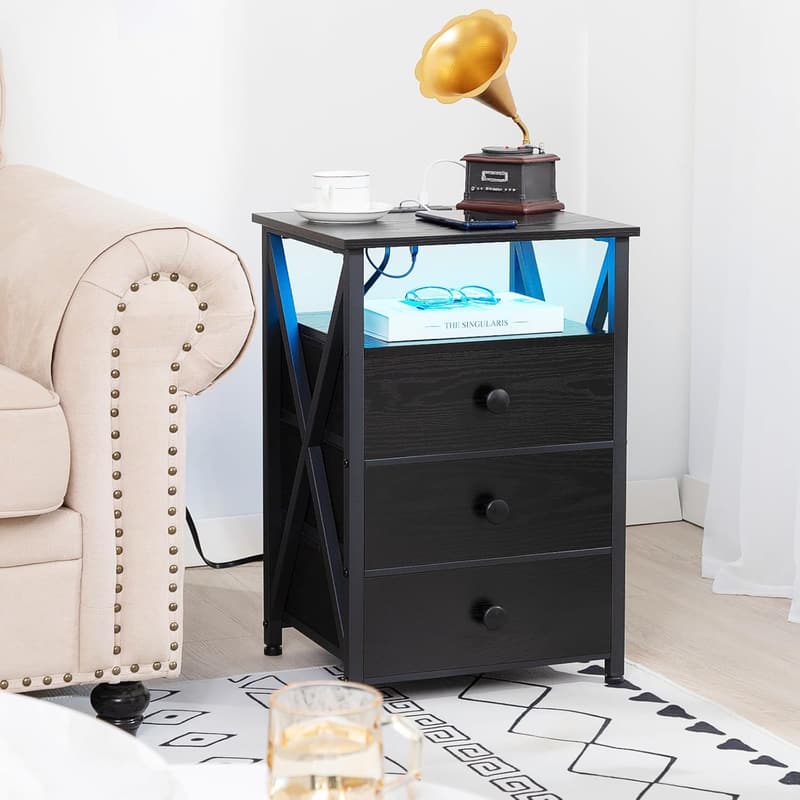 Smart LED Nightstand with USB Charging and Storage Drawers