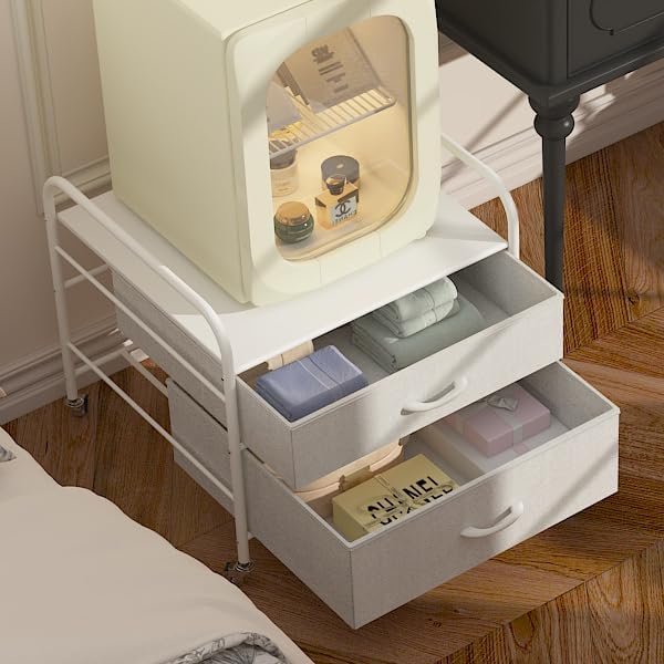 Mini Fridge Stand with Storage & Drawers, White