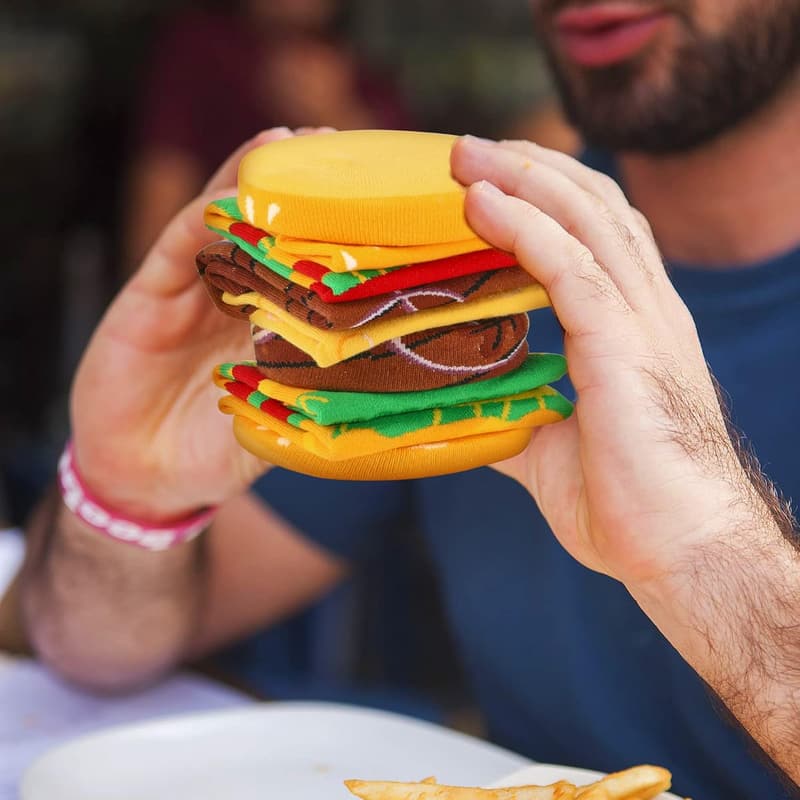 Easter Birthday Gag Socks – Funny Burger & Taco Design for Men