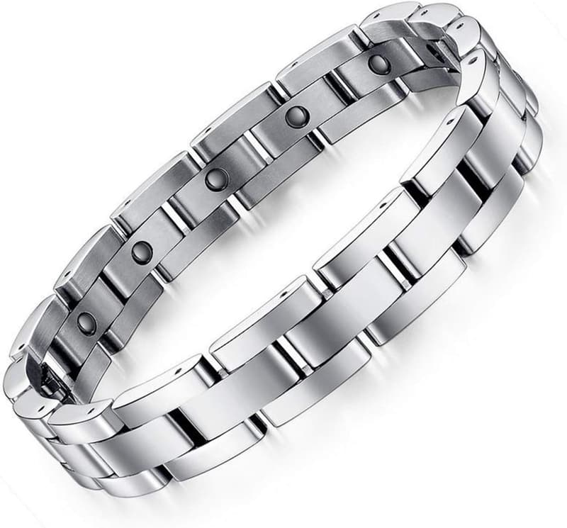 Men's Silver Magnetic Therapy Bracelet - Sleek Titanium Design