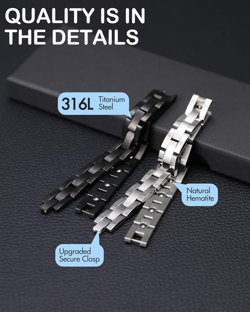 Men's Silver Magnetic Therapy Bracelet - Sleek Titanium Design