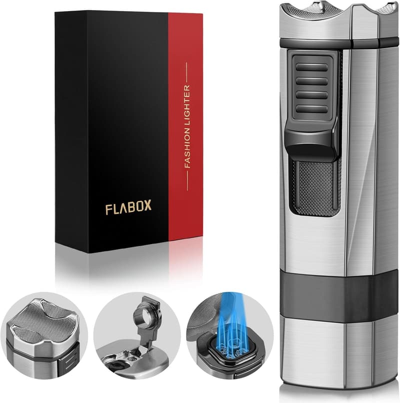 Multi-Function Windproof Torch Lighter Set for Men - Silver