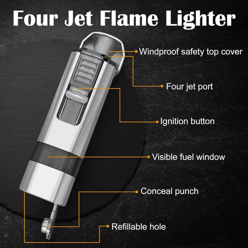 Multi-Function Windproof Torch Lighter Set for Men - Silver