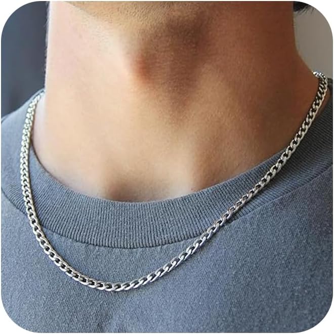 Men's Diamond Cut Stainless Steel Cuban Link Necklace