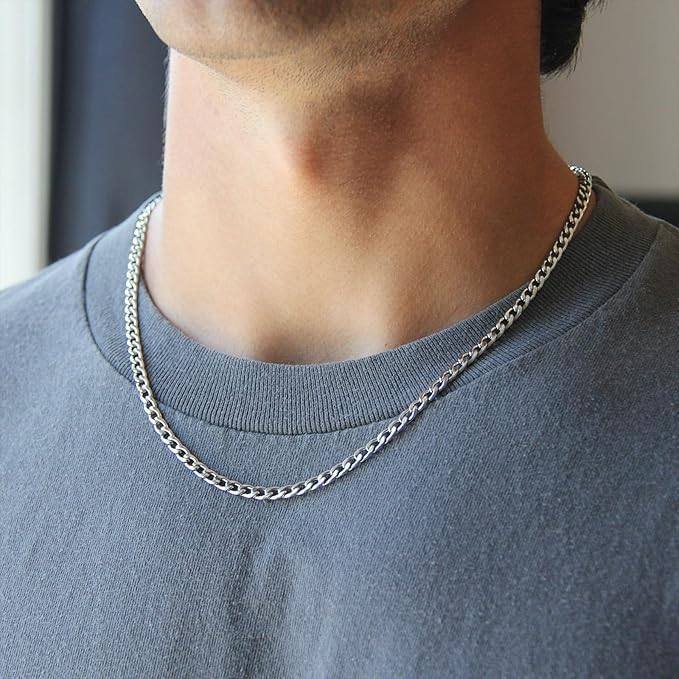 Men's Diamond Cut Stainless Steel Cuban Link Necklace