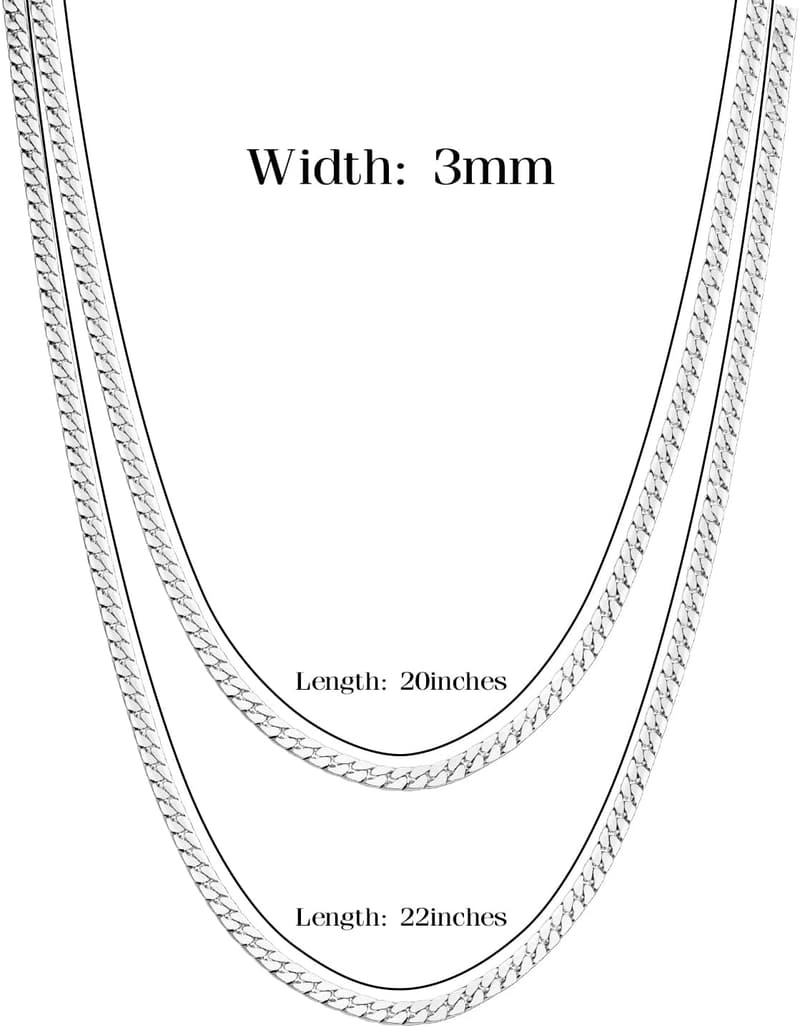 Men's Stainless Steel Herringbone Chain Necklace - 20/22 Inch