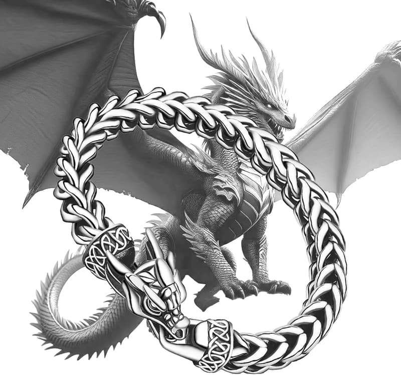 Viking Dragon Bracelet for Men - 316L Stainless Steel Chain