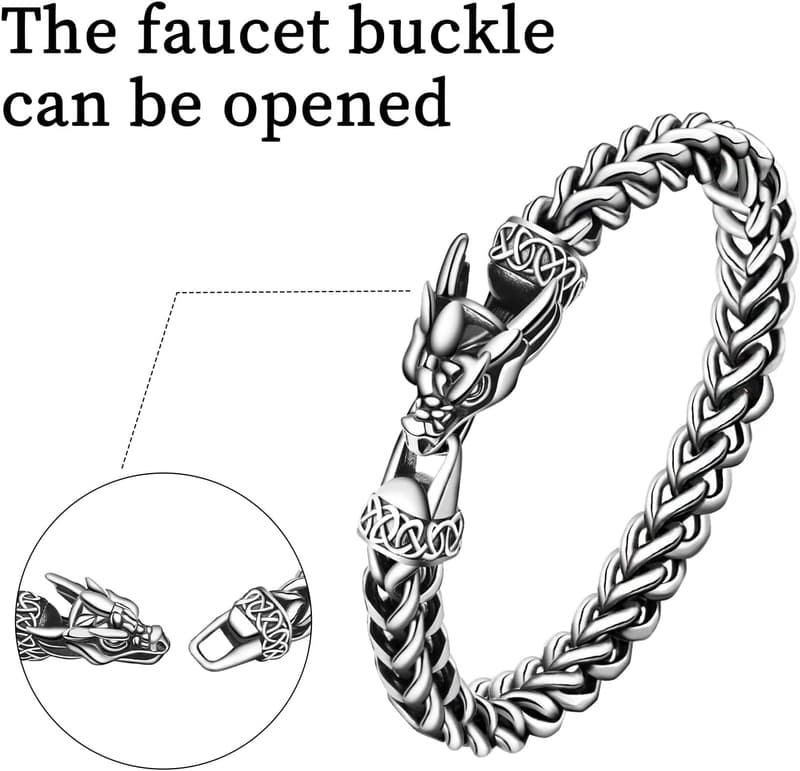 Viking Dragon Bracelet for Men - 316L Stainless Steel Chain