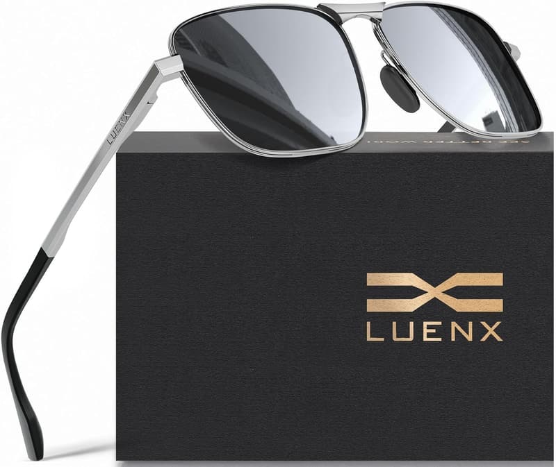 Men's Rectangular Polarized Aviator Sunglasses - UV400 Protection
