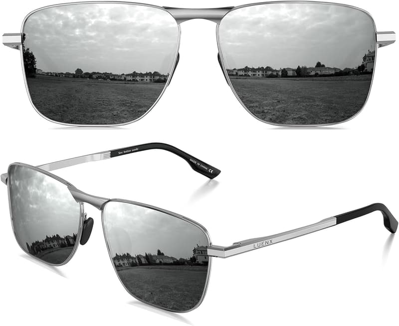 Men's Rectangular Polarized Aviator Sunglasses - UV400 Protection
